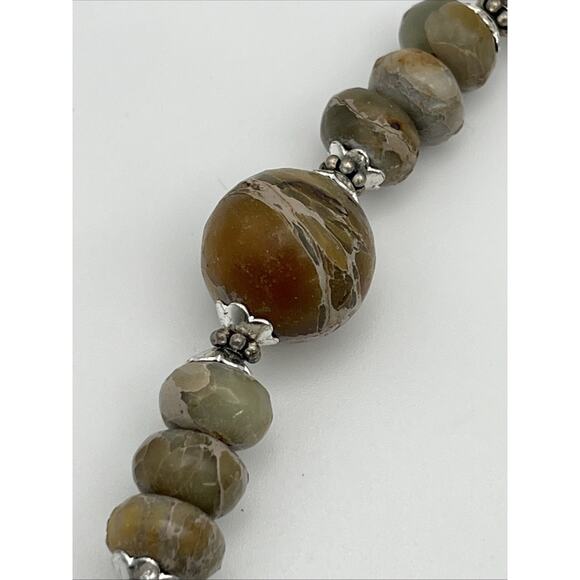 Beaded Stone Necklace & Earrings Set Natural Beige Sterling Silver Posts 18" - Picture 8 of 11